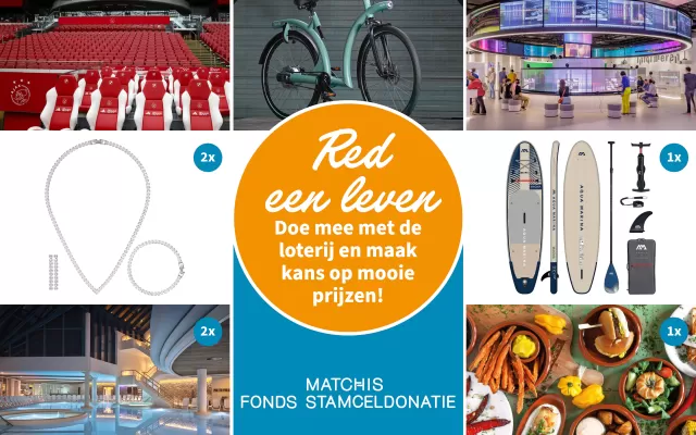 Een collage van de prijzen die je kunt winnen met de Matchis loterij